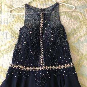 Deep Blue Sequin Prom Dress